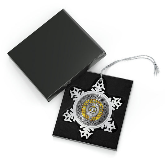 Clan MacLeod Crest & Tartan Knot Pewter Snowflake Ornament