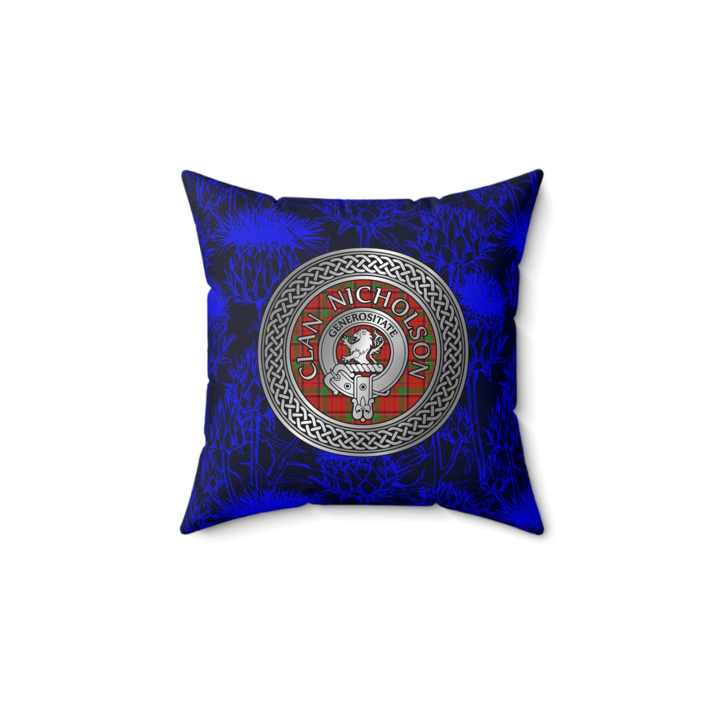 Clan Nicholson Crest & Tartan Knot Spun Polyester Square Pillow