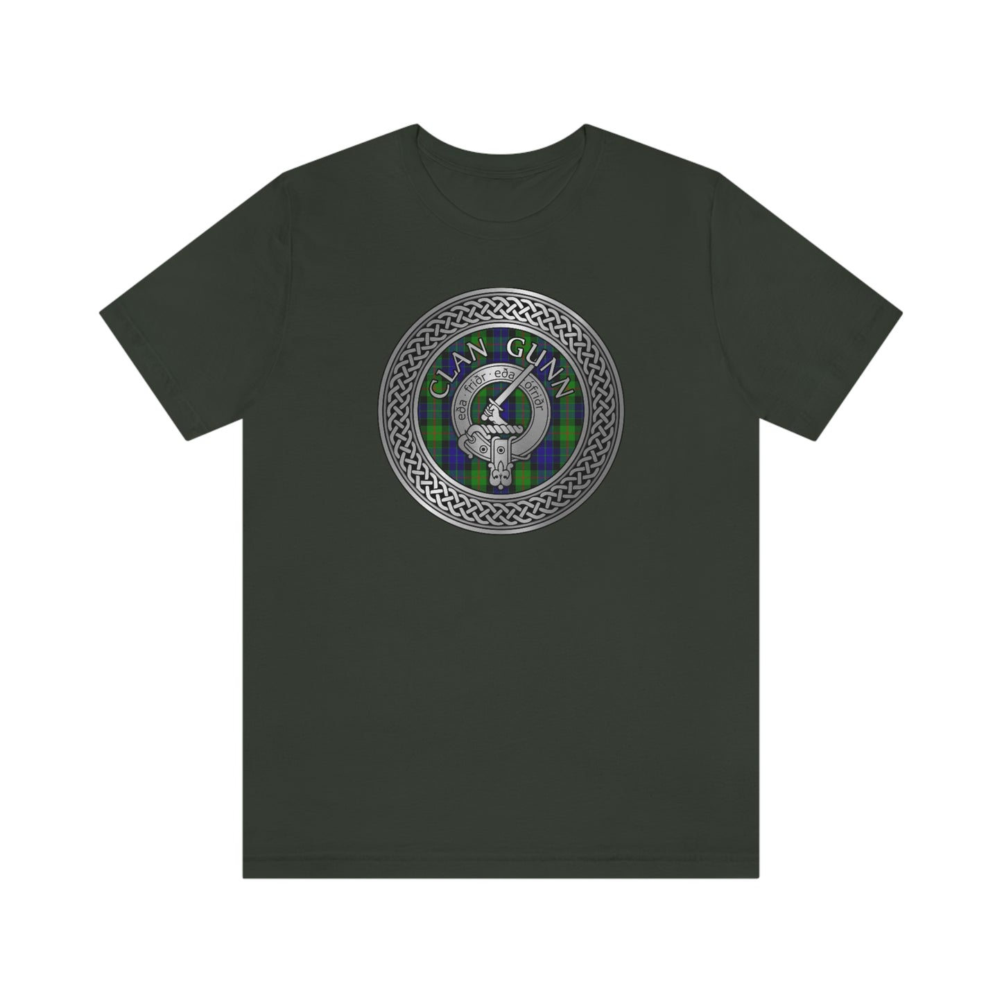 Clan Gunn Tartan & Crest in Celtic Knot T-Shirt