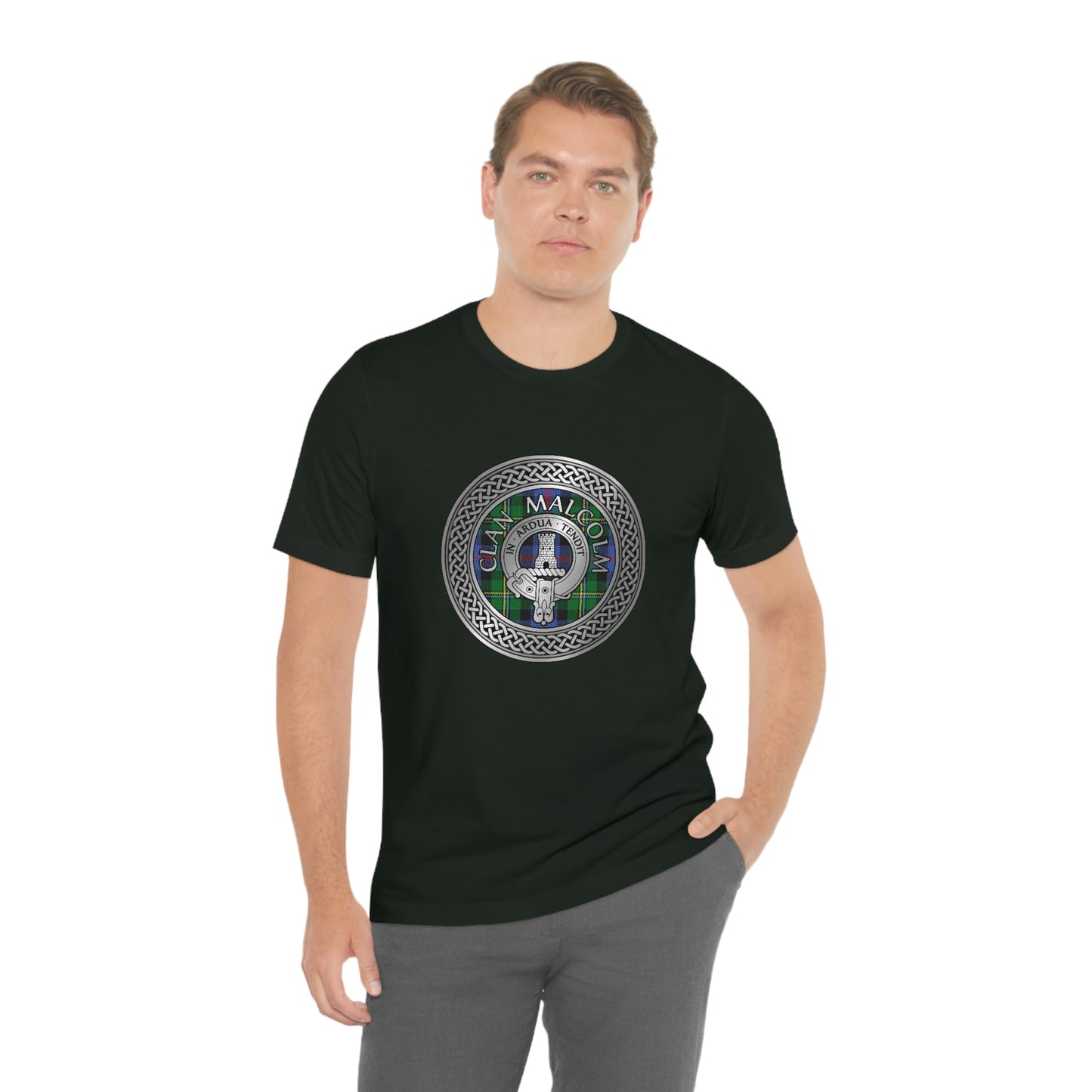 Clan Malcolm Crest & Tartan Knot T-Shirt