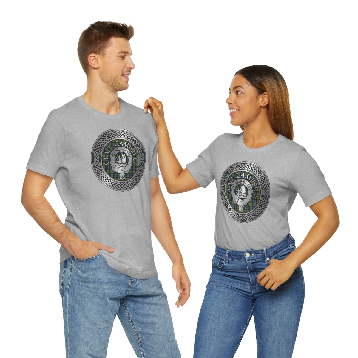 Clan Campbell Crest & Tartan in Celtic Knot T-Shirt