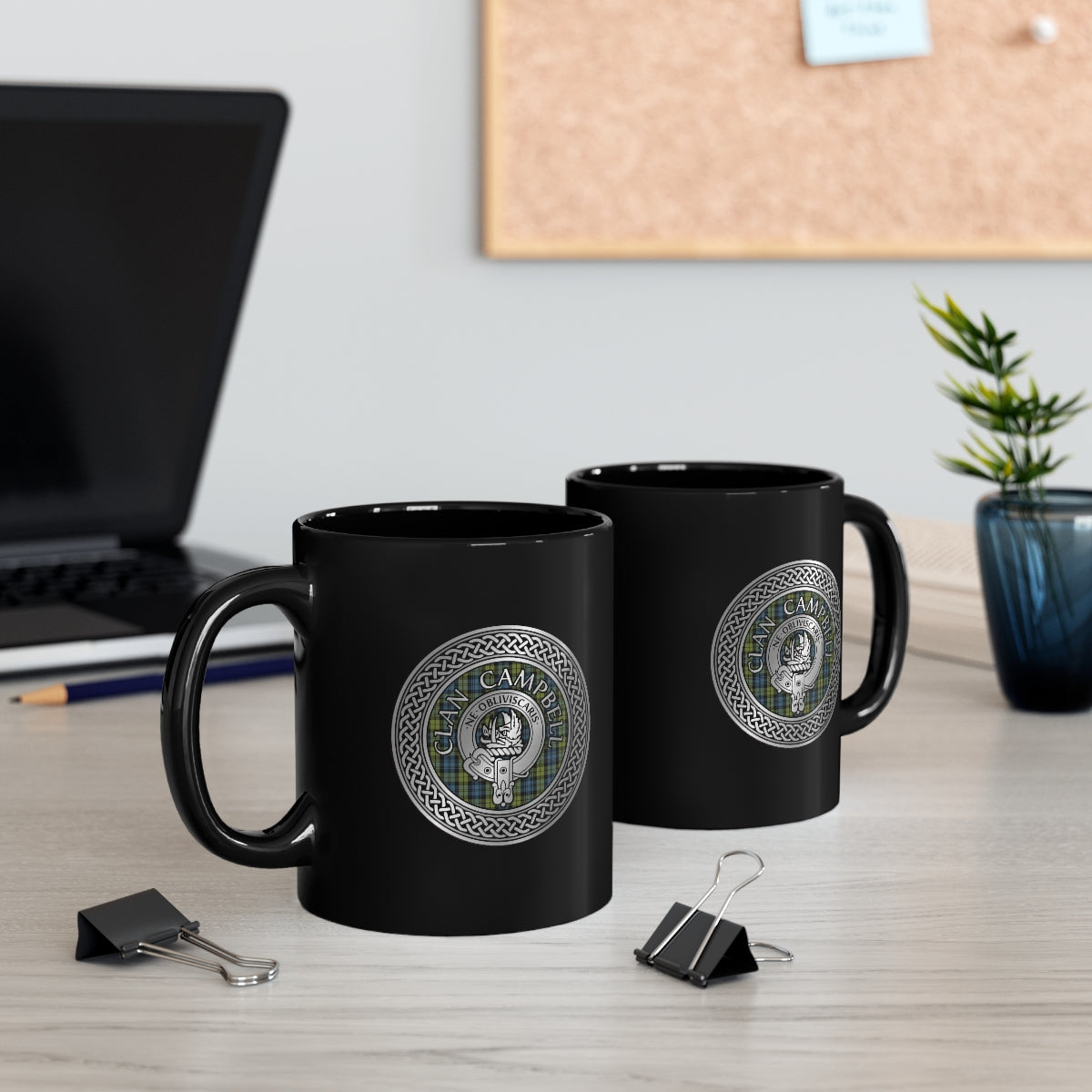 Clan Campbell Crest & Tartan 11oz Black Mug