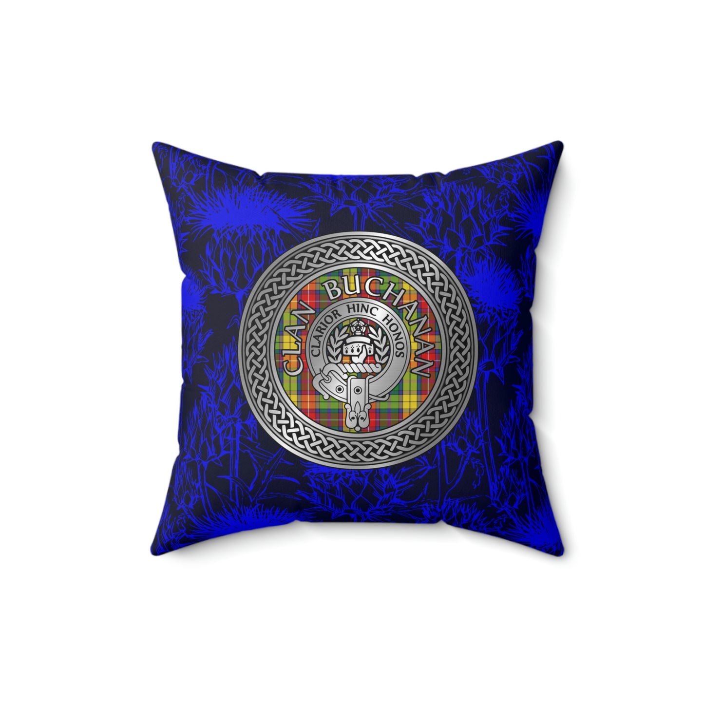 Clan Buchanan Crest & Tartan Knot Spun Polyester Square Pillow