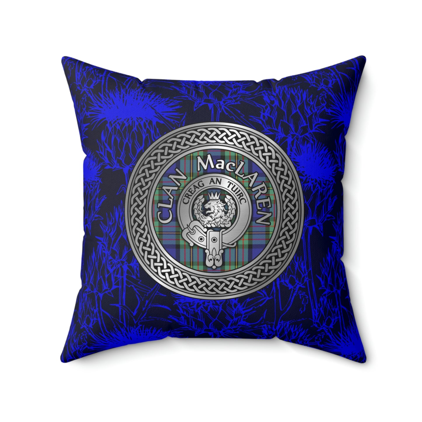 Clan MacLaren Crest & Tartan Knot Spun Polyester Square Pillow