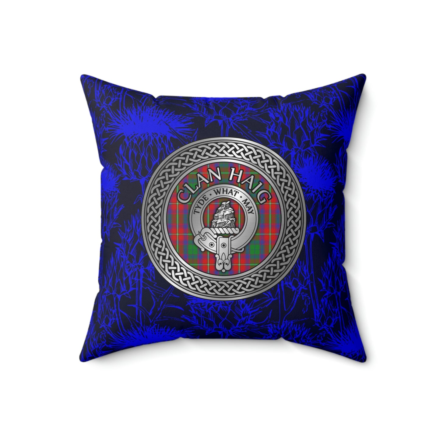 Clan Haig Crest & Tartan Knot Spun Polyester Square Pillow