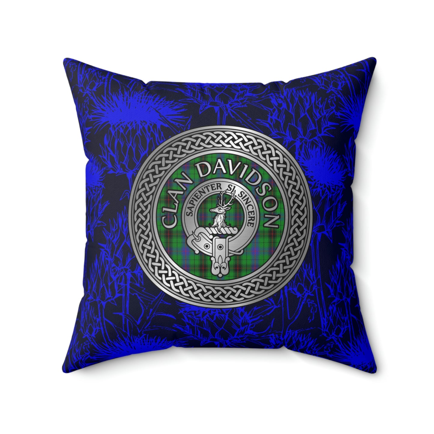 Clan Davidson Crest & Tartan Knot Spun Polyester Square Pillow