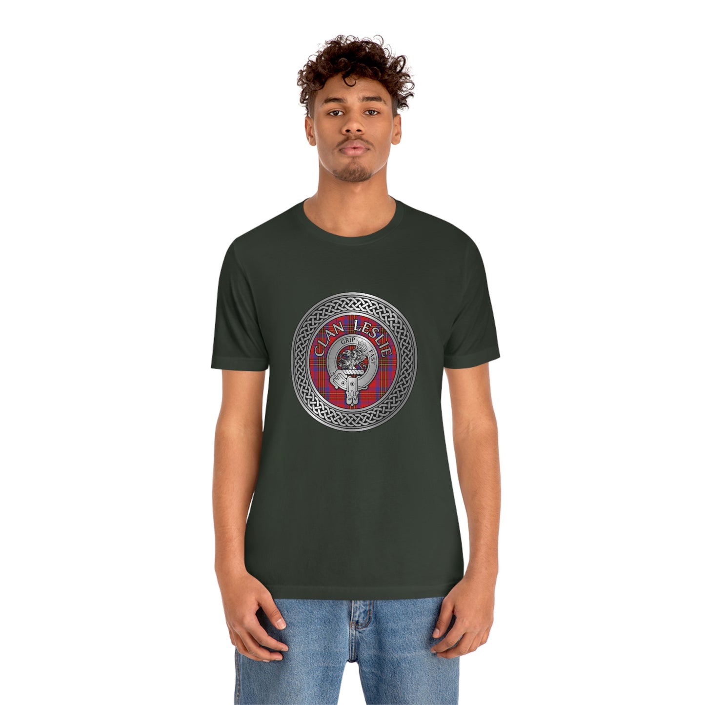 Clan Leslie Crest & Tartan Knot T-Shirt