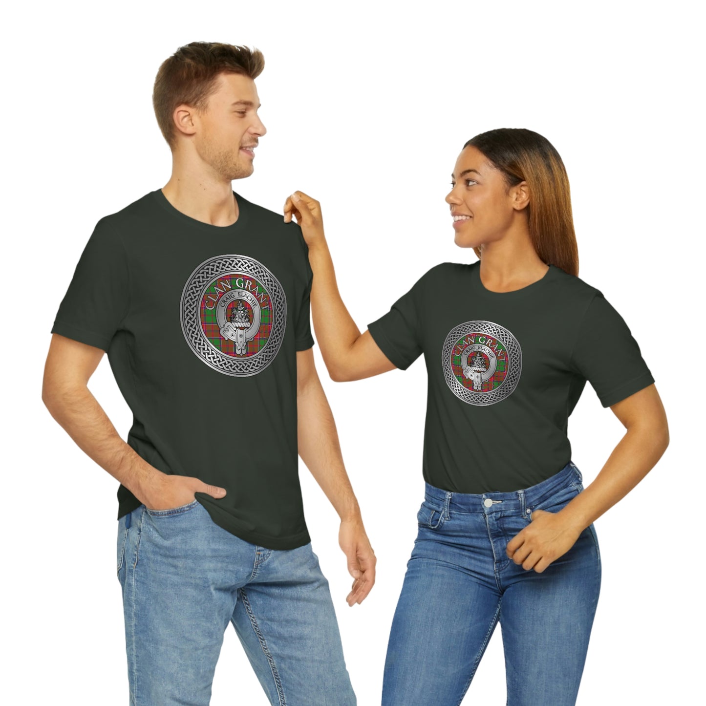 Clan Grant Tartan & Crest in Celtic Knot T-Shirt