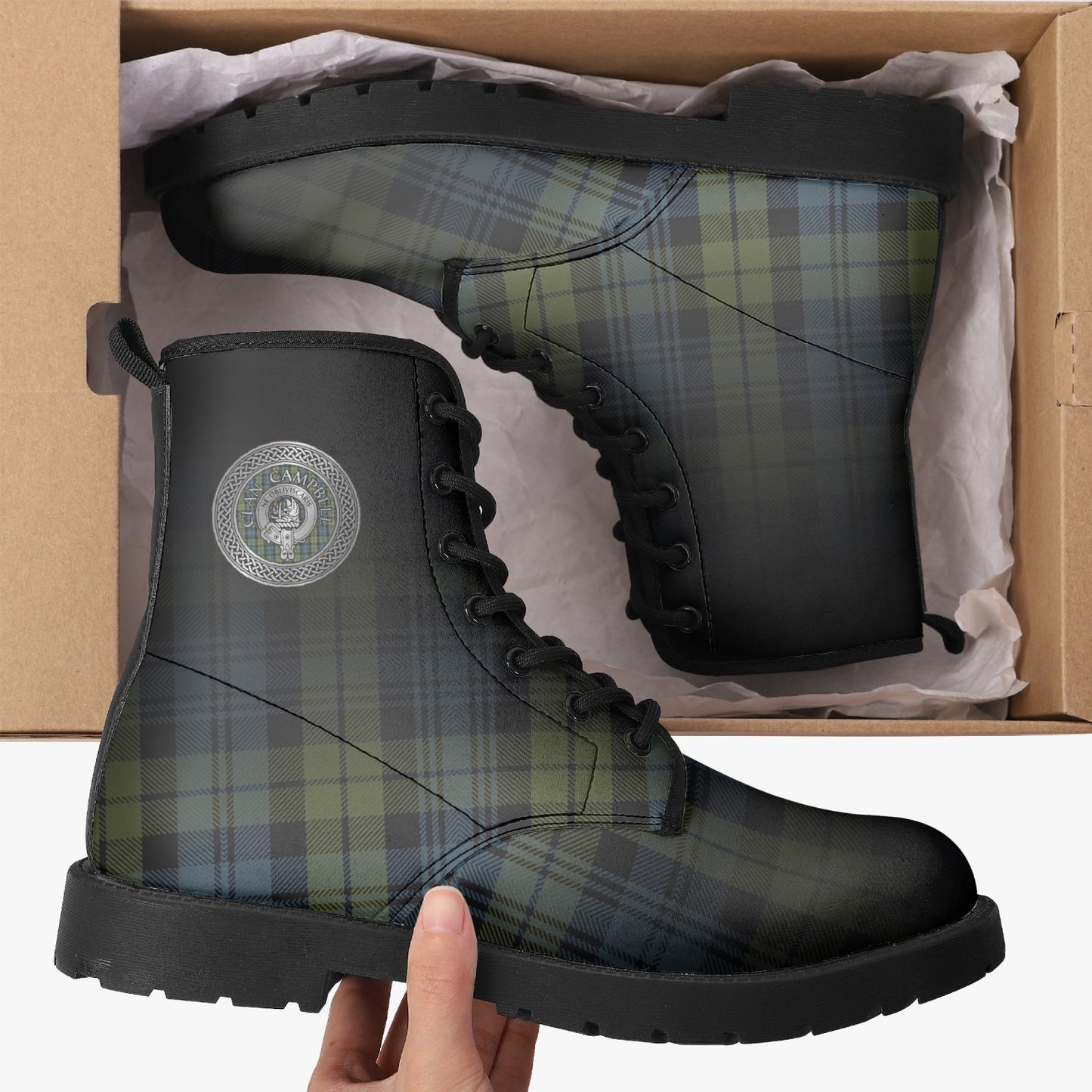 Clan Campbell Crest & Tartan Leather Boots