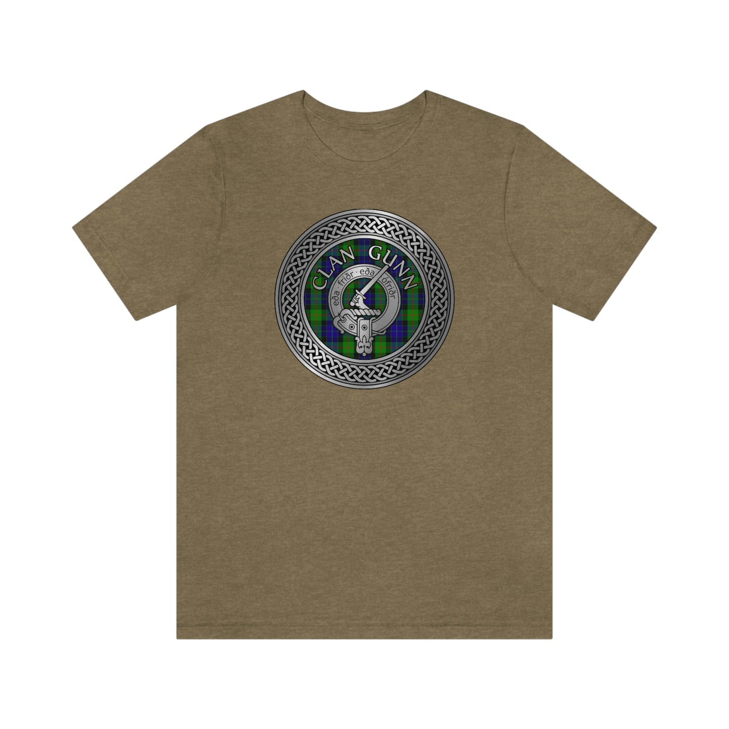 Clan Gunn Tartan & Crest in Celtic Knot T-Shirt