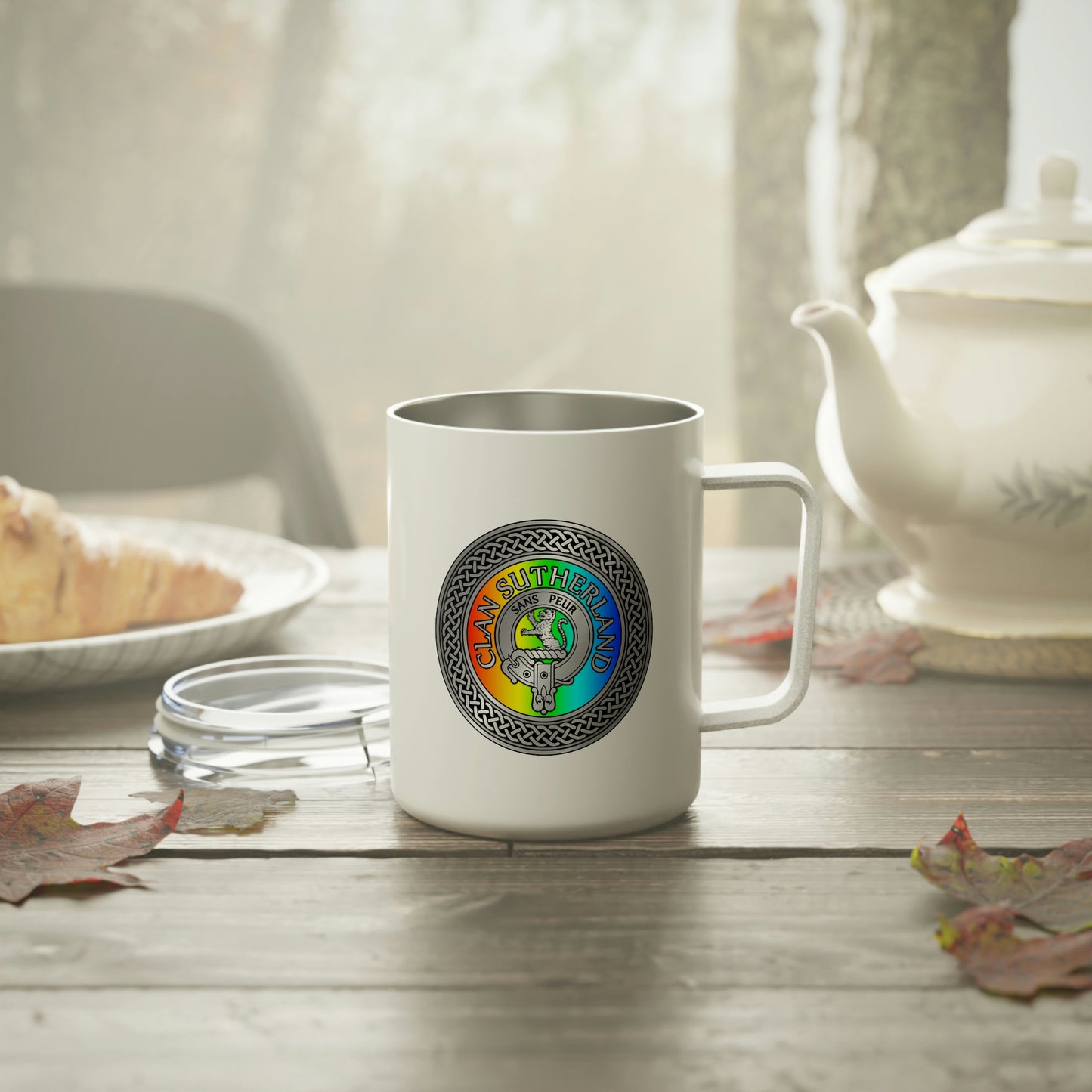 Clan Sutherland Crest & Rainbow Insulated Coffee Mug, 10oz