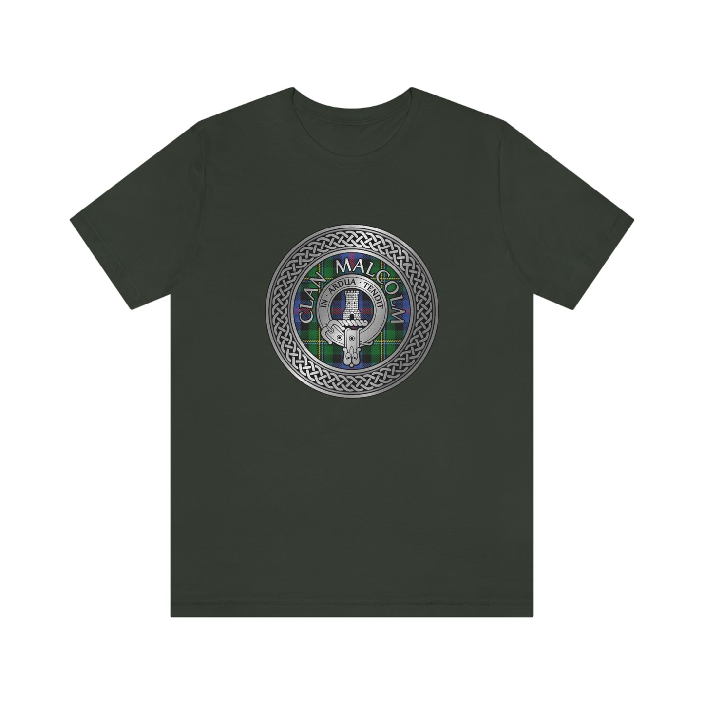 Clan Malcolm Crest & Tartan Knot T-Shirt