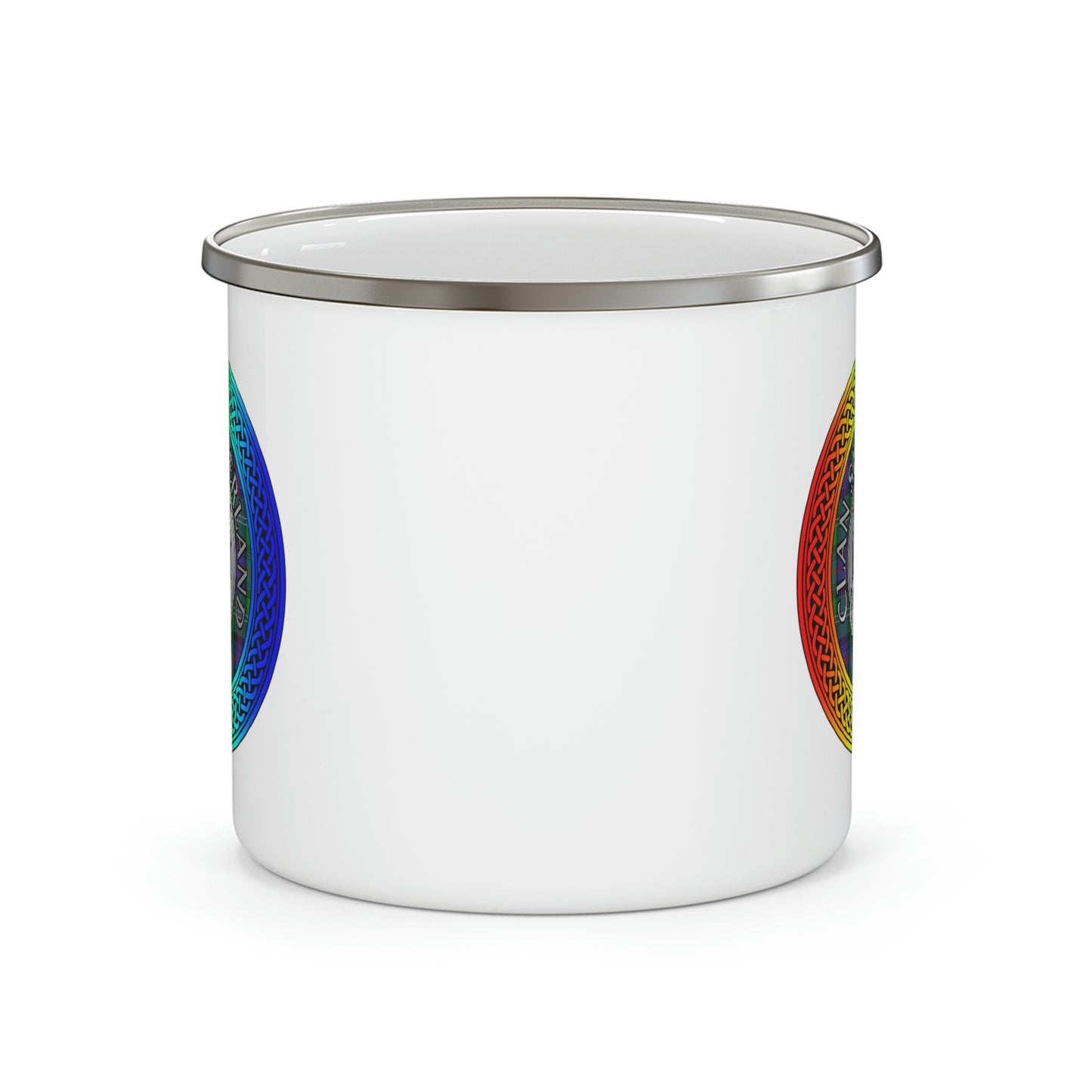 Clan Sutherland Rainbow Crest & Tartan Enamel Camping Mug