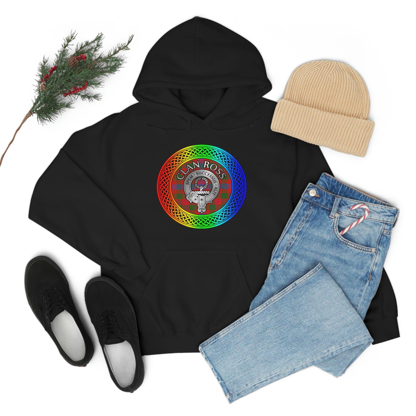 Clan Ross Crest & Tartan Rainbow Knot Unisex Heavy Blend™ Hooded Sweatshirt