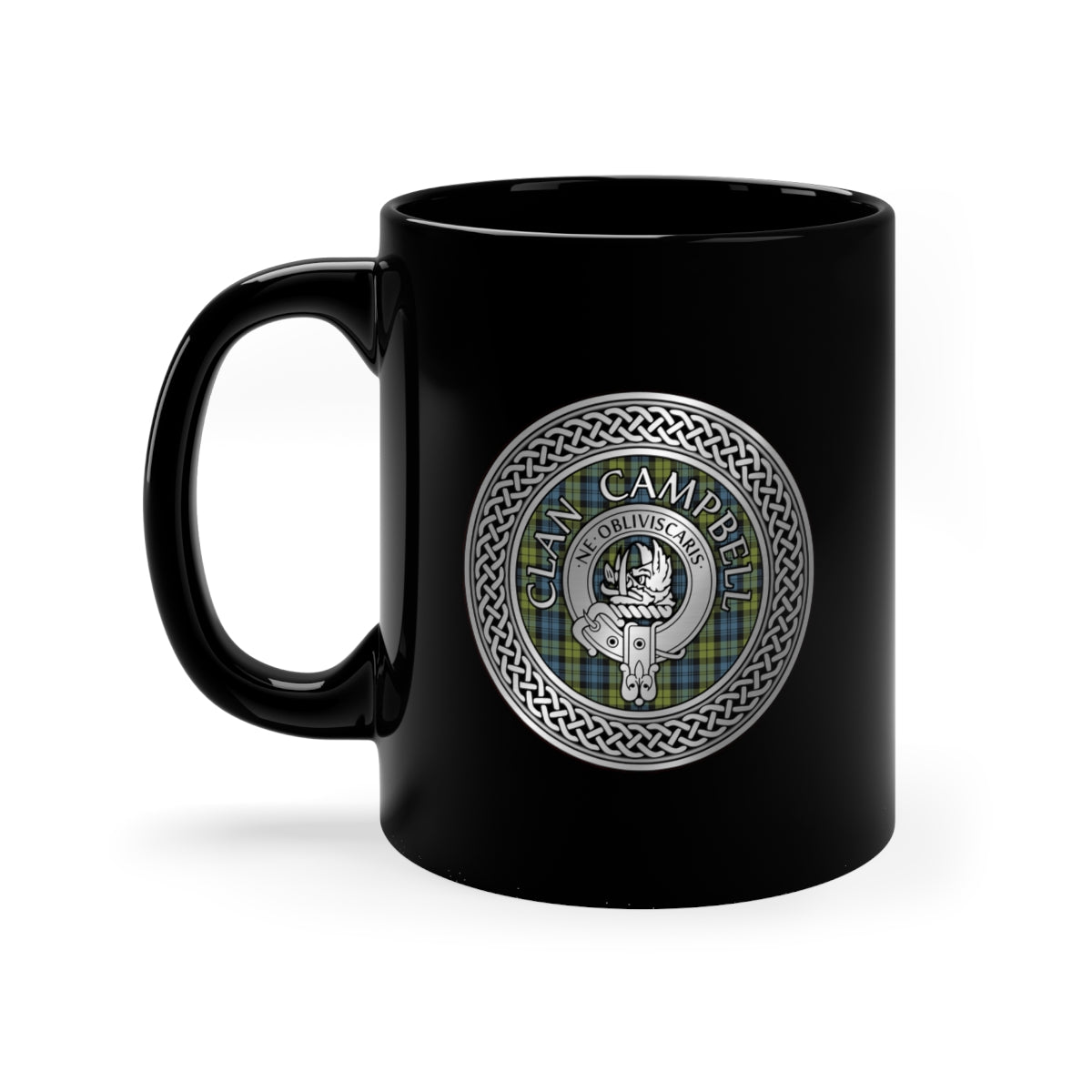 Clan Campbell Crest & Tartan 11oz Black Mug