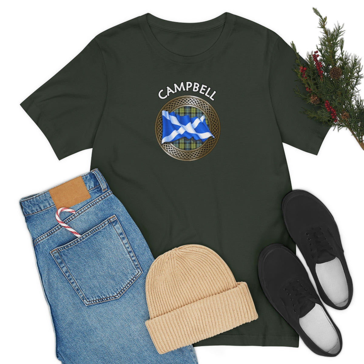 Clan Campbell Tartan Knot & Flag T-Shirt