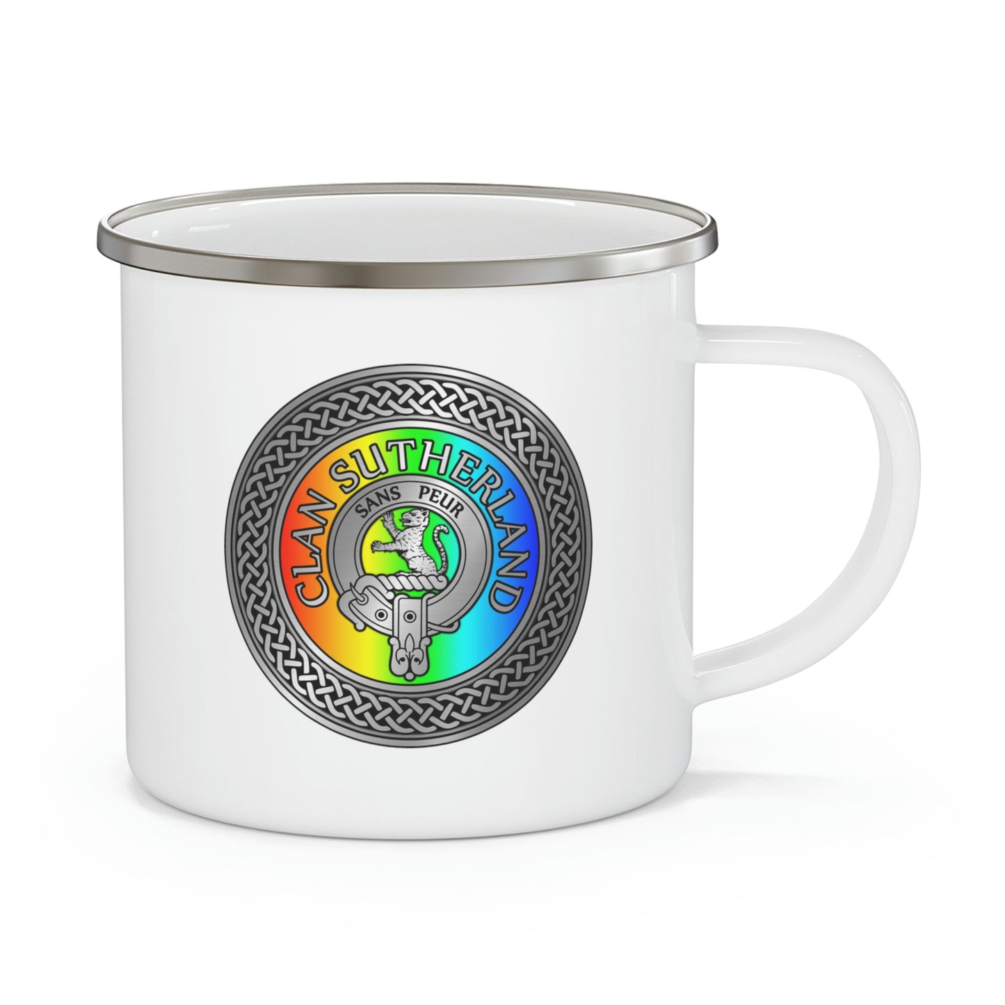 Clan Sutherland Crest & Rainbow Enamel Camping Mug