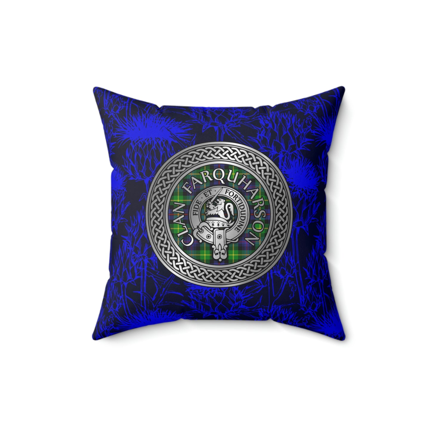 Clan Farquharson Crest & Tartan Knot Spun Polyester Square Pillow