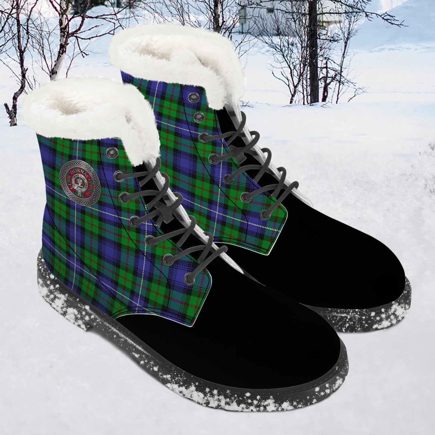 Clan Donnachaidh (Robertson) Crest & Hunting Tartan Faux Fur Leather Boots