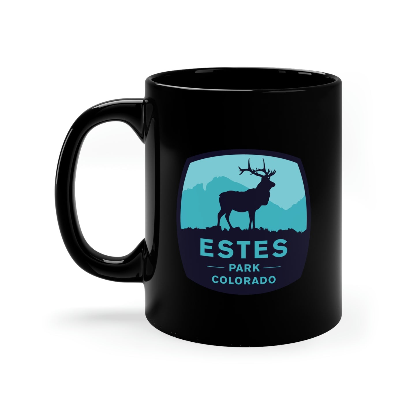 Demo - Estes Park / Clan Sutherland Crest & Rainbow 11oz Black Mug