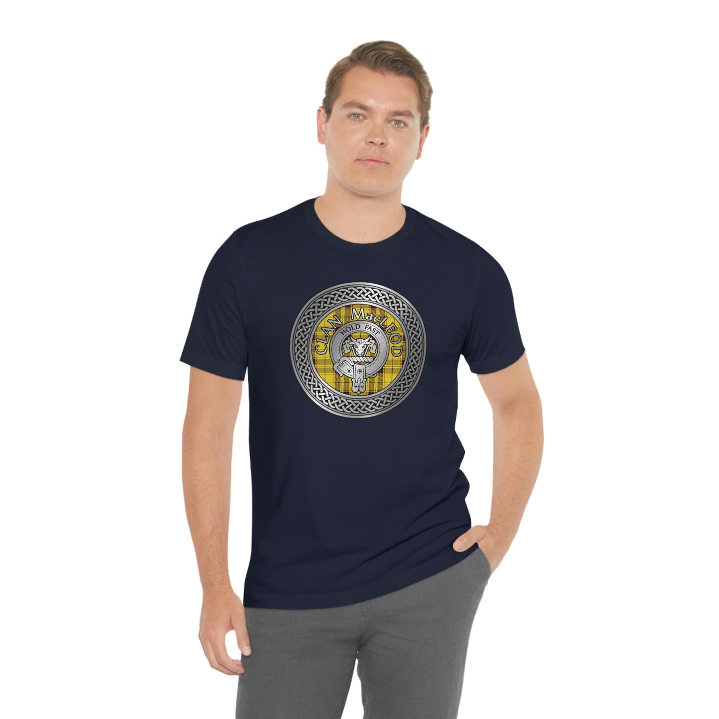 Clan MacLeod Tartan & Crest in Celtic Knot T-Shirt