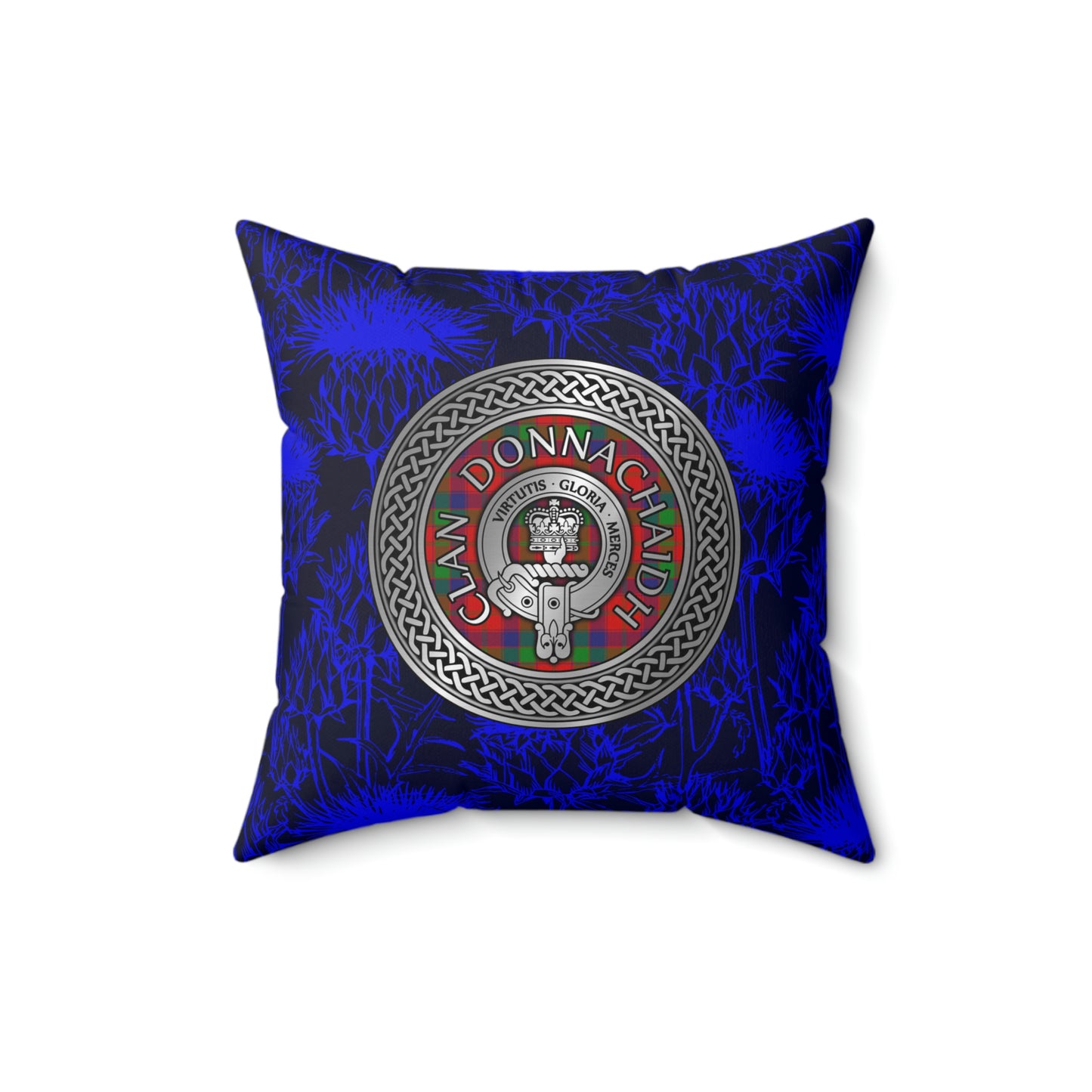 Clan Donnachaidh Crest & Tartan Knot Spun Polyester Square Pillow