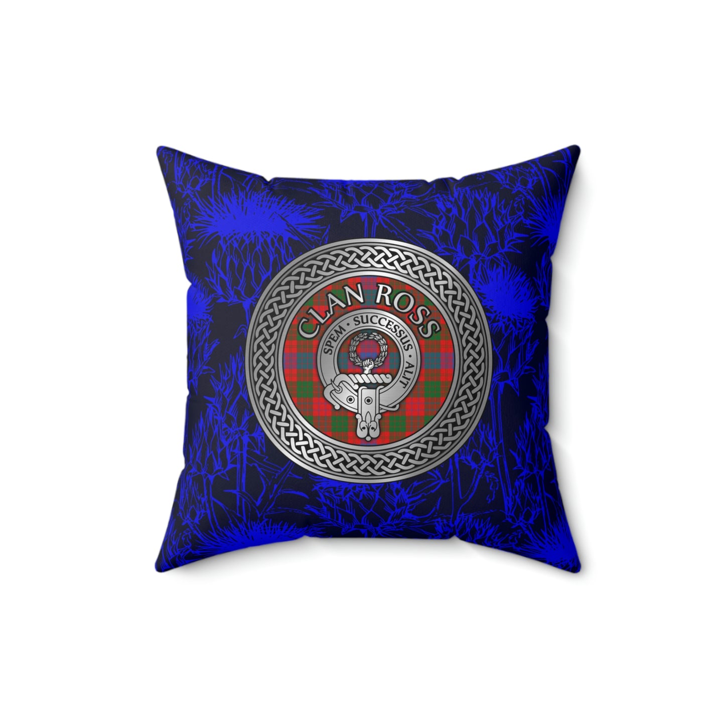 Clan Ross Crest & Tartan Knot Spun Polyester Square Pillow