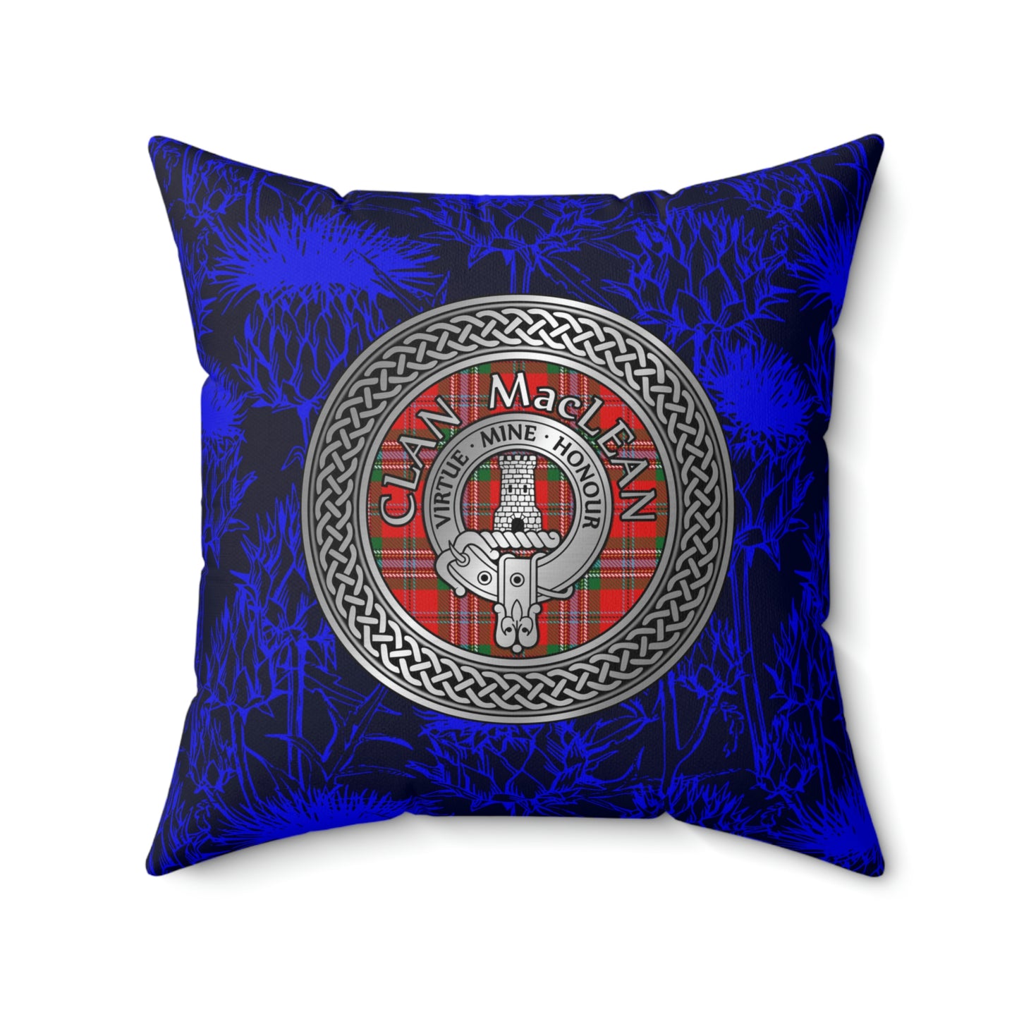 Clan MacLean Crest & Tartan Knot Spun Polyester Square Pillow