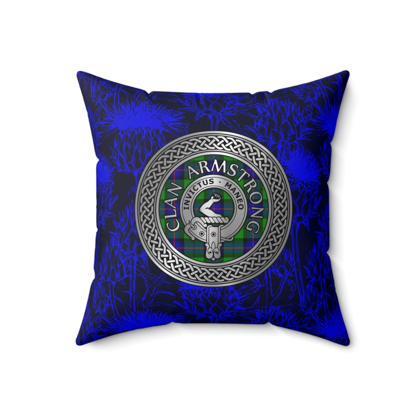 Clan Armstrong Crest & Tartan Knot Spun Polyester Square Pillow