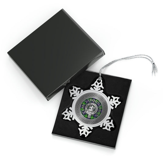 Clan Farquharson Crest & Tartan Knot Pewter Snowflake Ornament