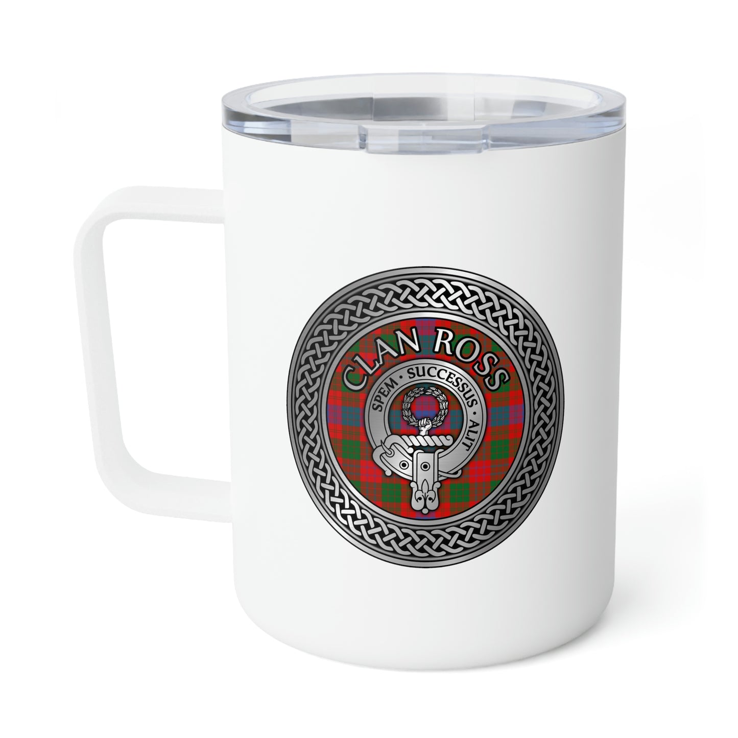 Clan Ross Crest & Tartan Insulated Coffee Mug, 10oz