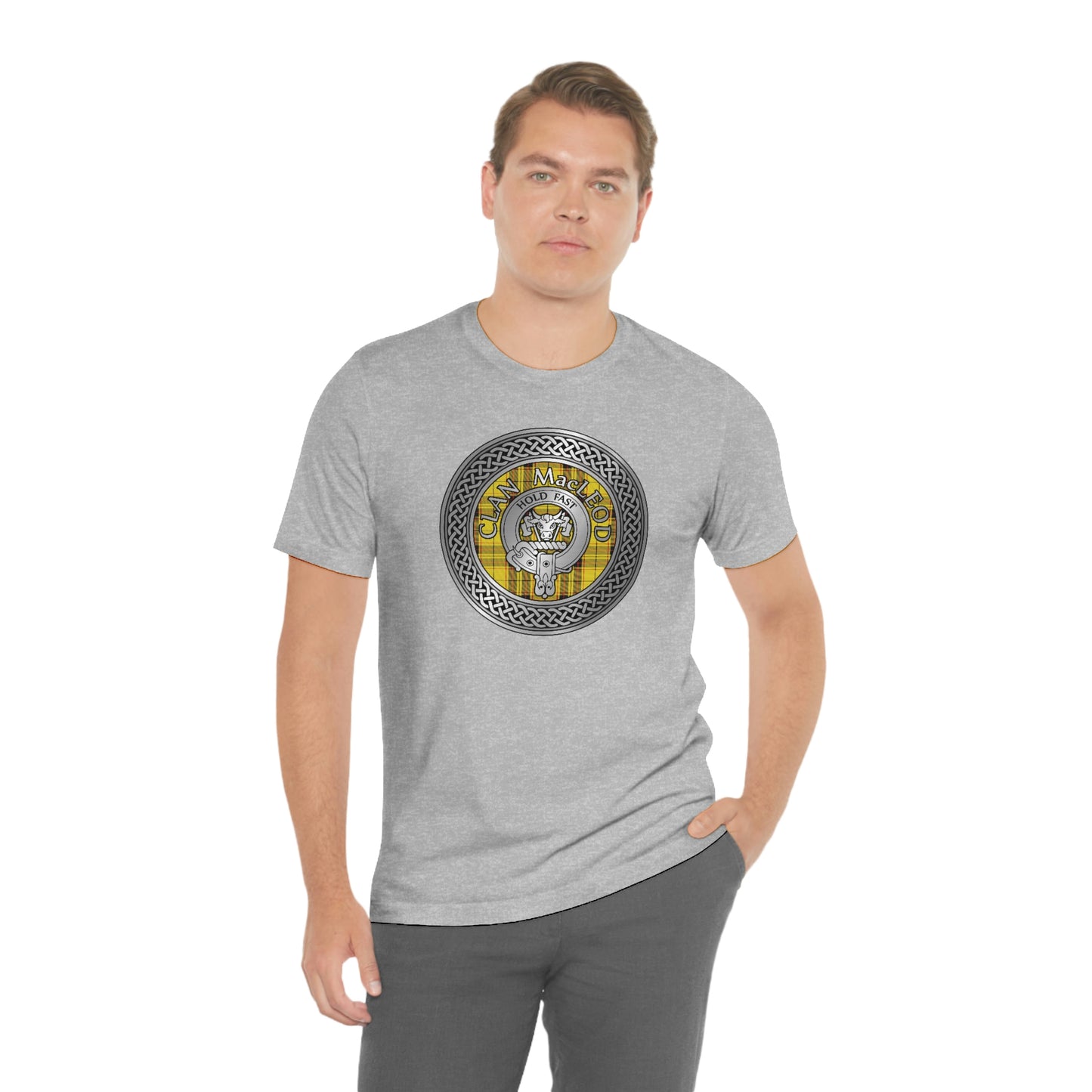 Clan MacLeod Tartan & Crest in Celtic Knot T-Shirt