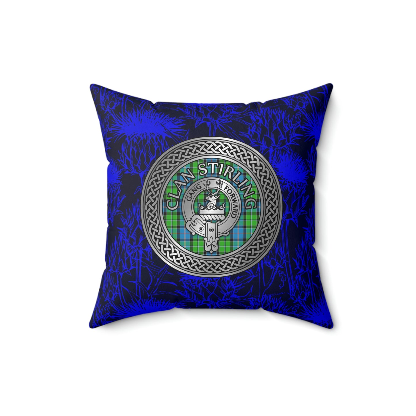 Clan Stirling Crest & Tartan Knot Spun Polyester Square Pillow