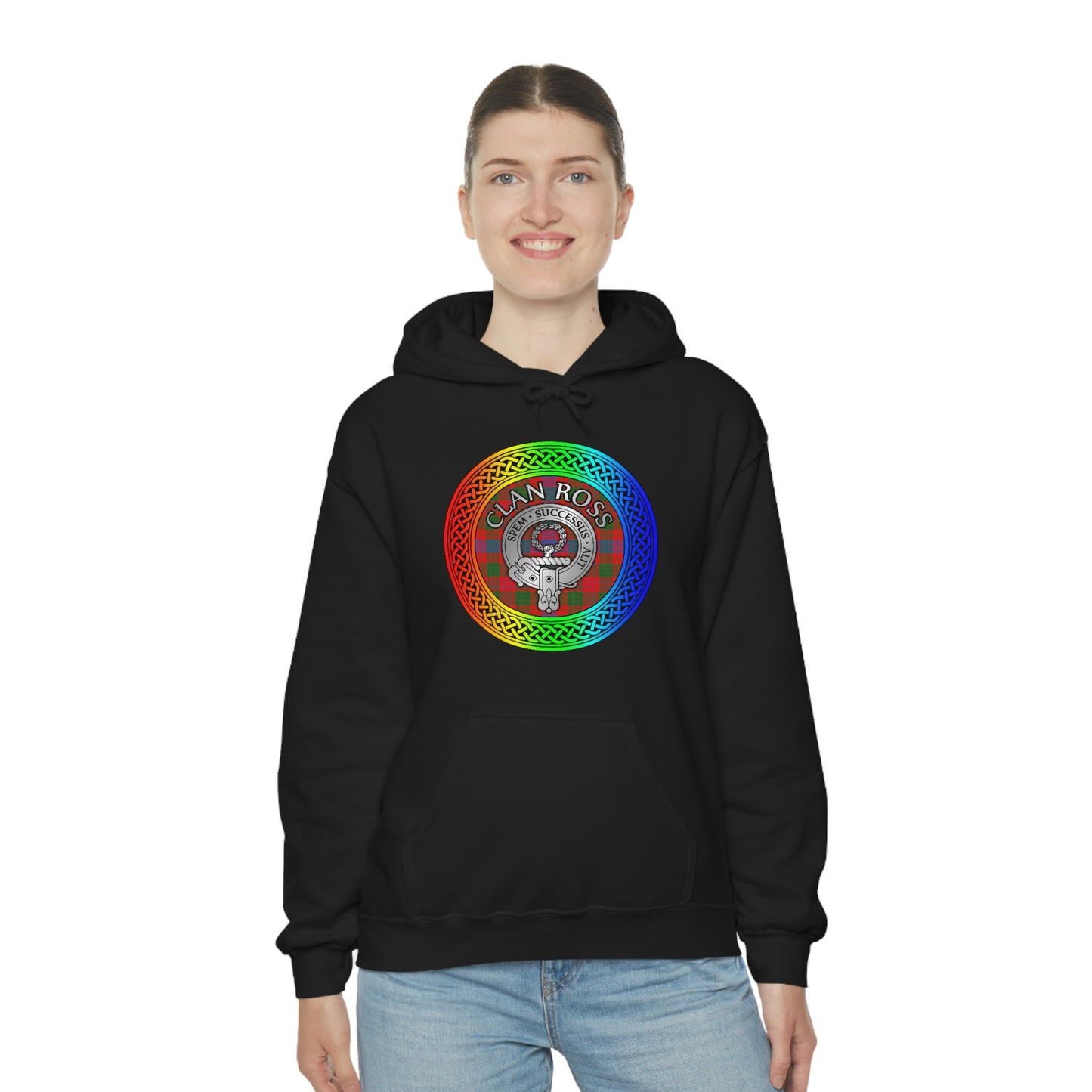 Clan Ross Crest & Tartan Rainbow Knot Unisex Heavy Blend™ Hooded Sweatshirt