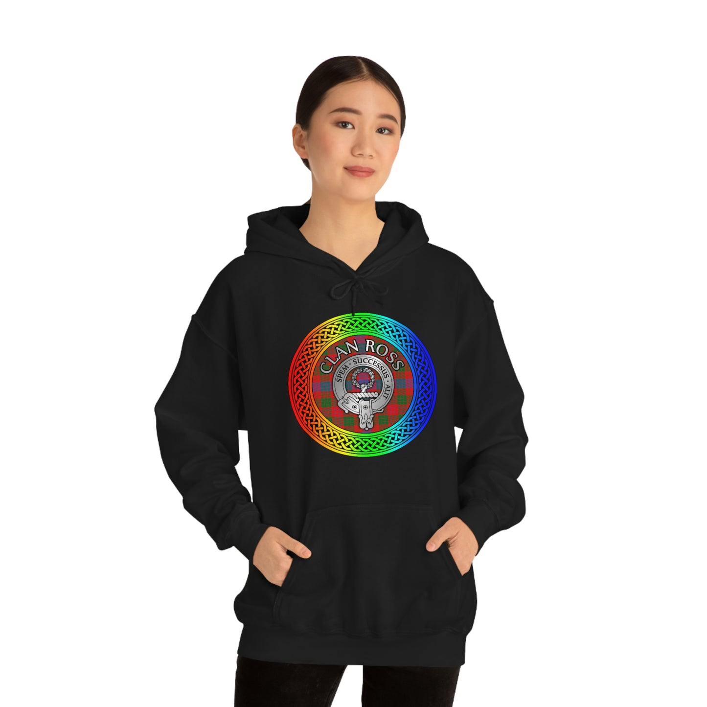 Clan Ross Crest & Tartan Rainbow Knot Unisex Heavy Blend™ Hooded Sweatshirt