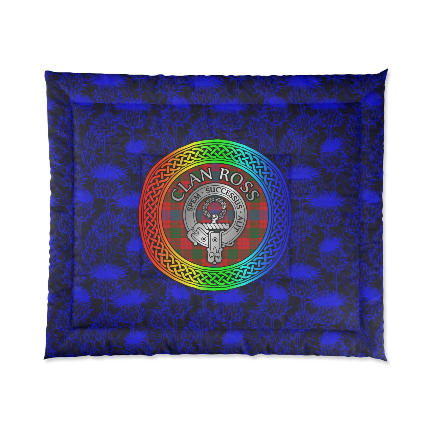 Clan Ross Crest & Tartan Rainbow Knot Comforter