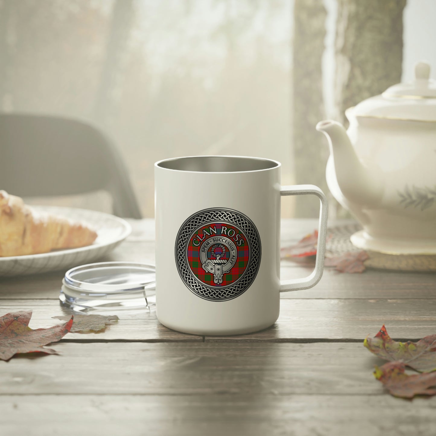 Clan Ross Crest & Tartan Insulated Coffee Mug, 10oz