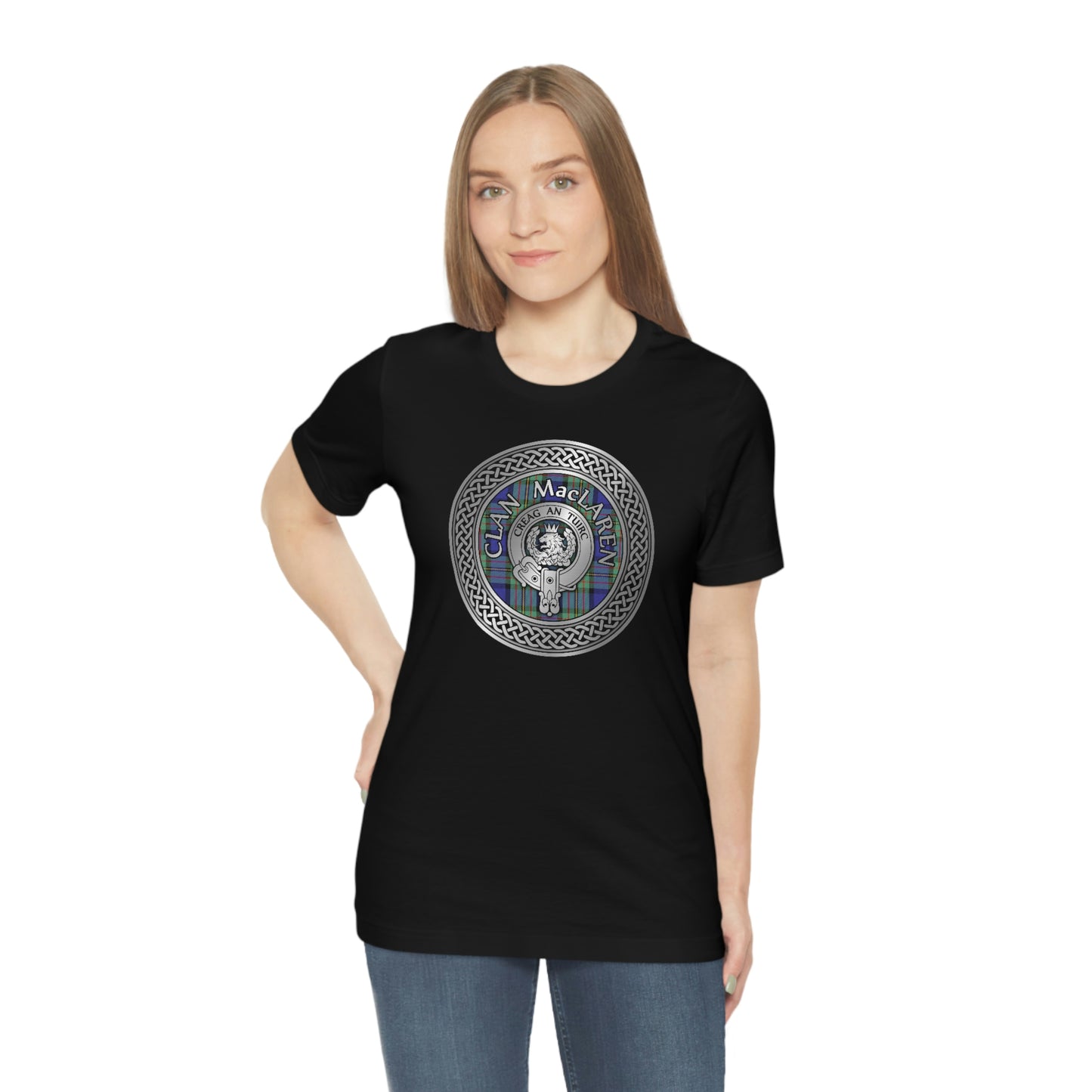 Clan MacLaren Tartan & Crest in Celtic Knot T-Shirt