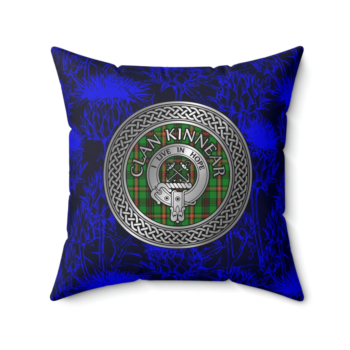 Clan Kinnear Crest & Tartan Knot Spun Polyester Square Pillow