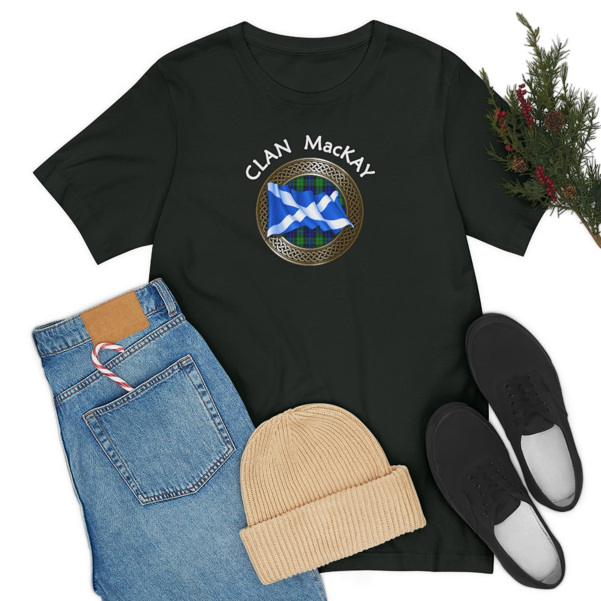 Clan MacKay Tartan Knot & Flag T-Shirt