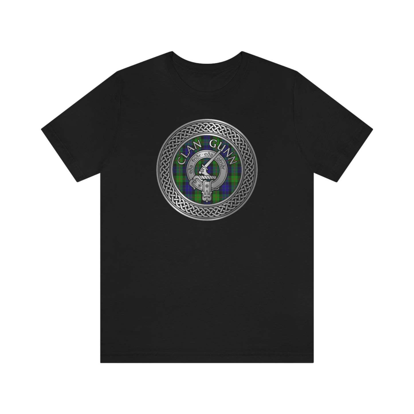 Clan Gunn Tartan & Crest in Celtic Knot T-Shirt