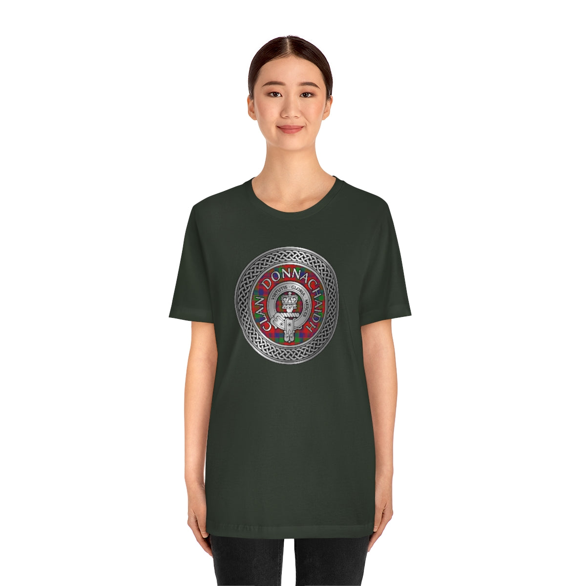 Clan Donnachaidh (Robertson) Crest & Tartan in Celtic Knot T-Shirt