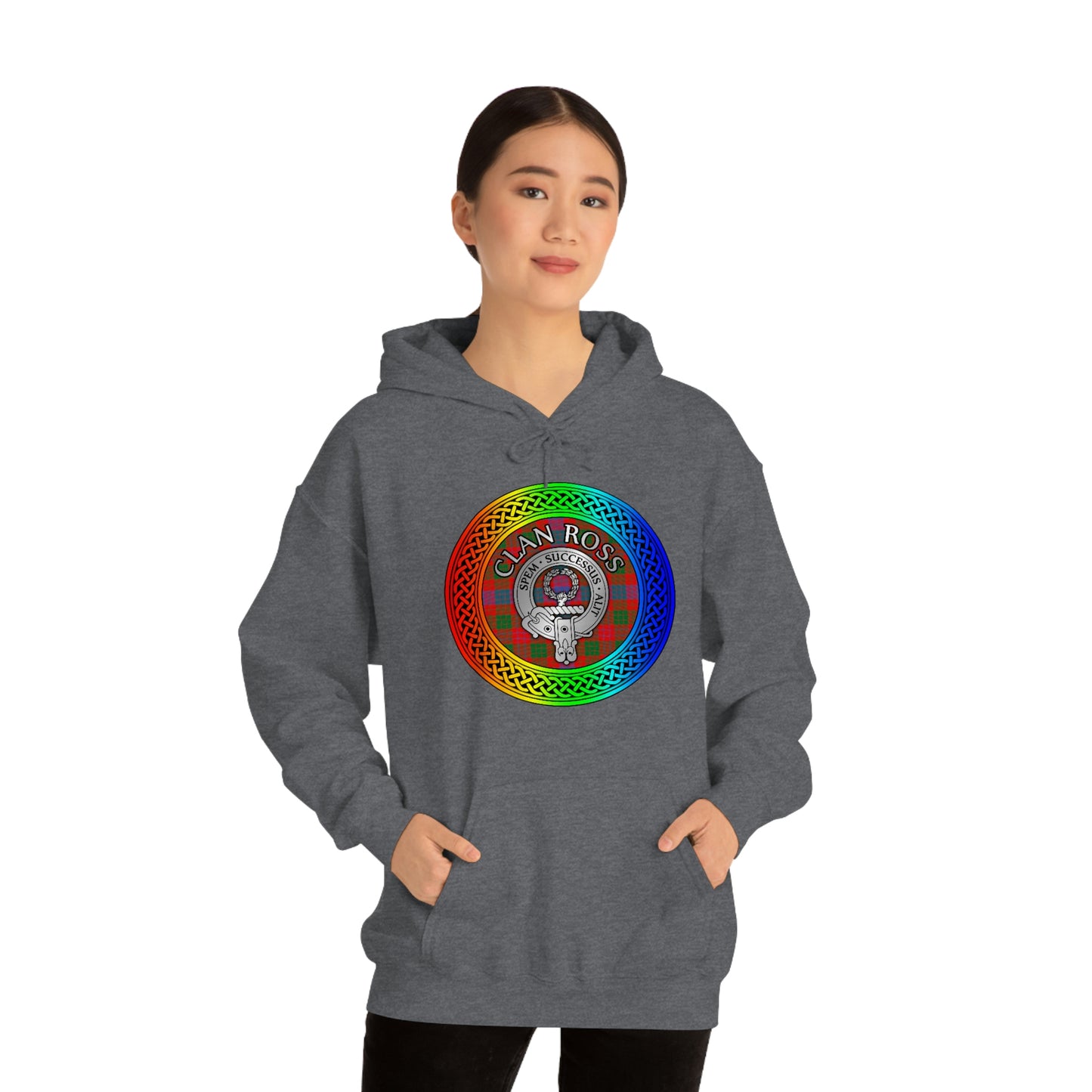 Clan Ross Crest & Tartan Rainbow Knot Unisex Heavy Blend™ Hooded Sweatshirt