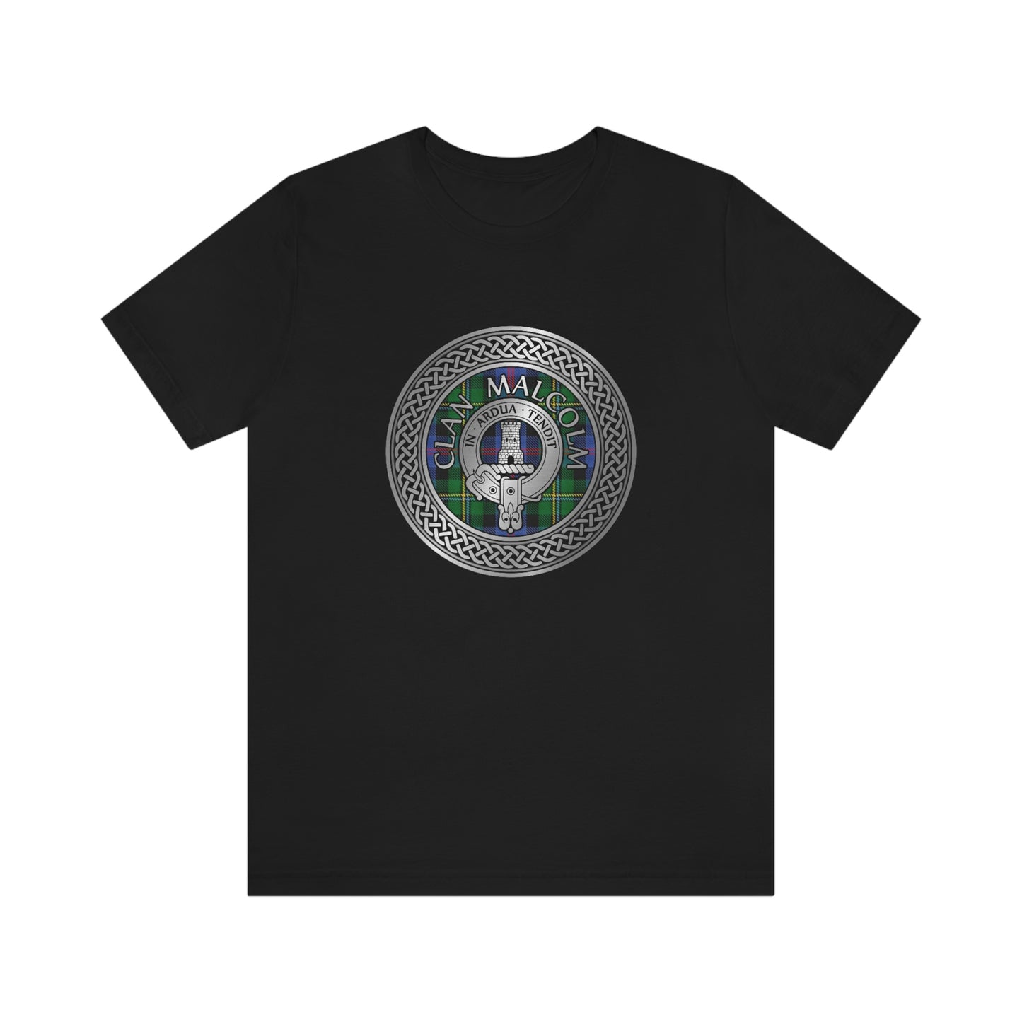 Clan Malcolm Crest & Tartan Knot T-Shirt