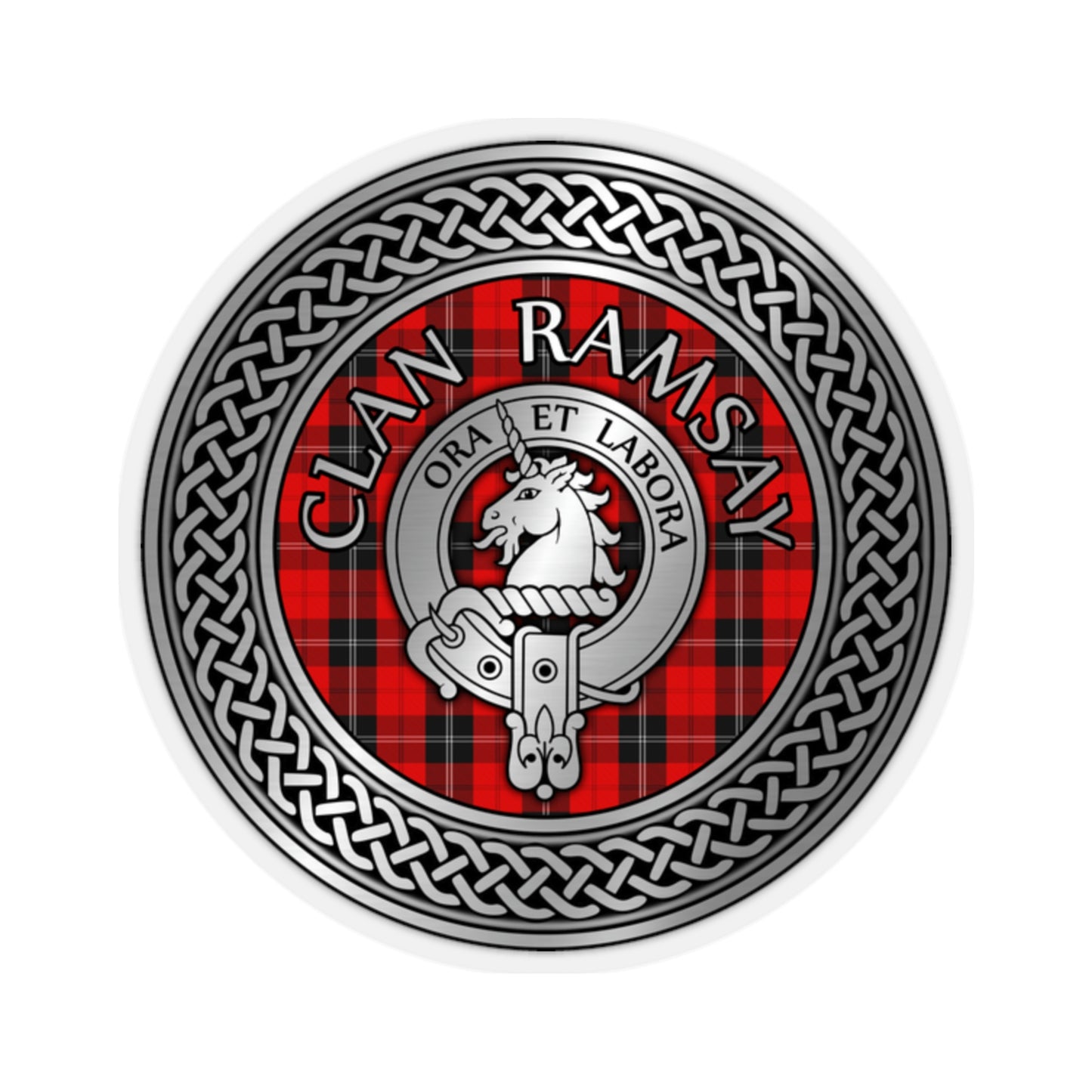 Clan Ramsay Crest & Tartan Knot Kiss-Cut Stickers