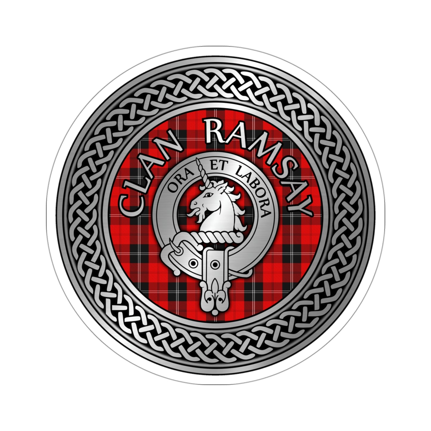 Clan Ramsay Crest & Tartan Knot Kiss-Cut Stickers