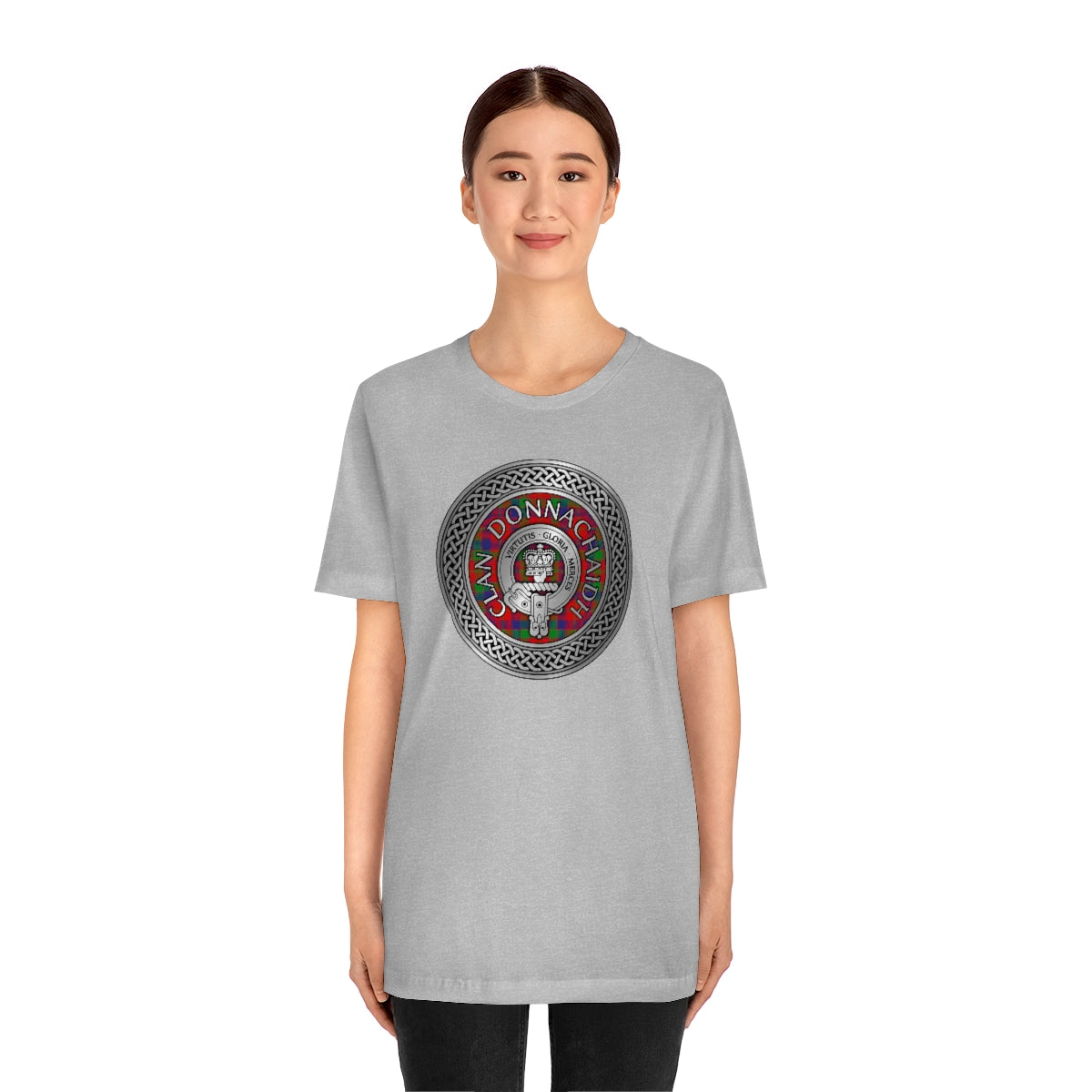 Clan Donnachaidh (Robertson) Crest & Tartan in Celtic Knot T-Shirt