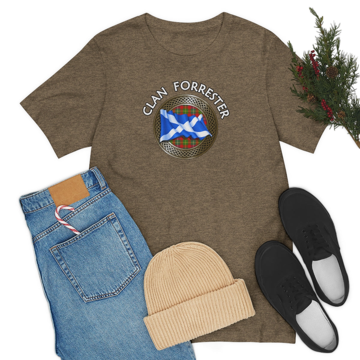 Clan Forrester Tartan Knot & Flag T-Shirt