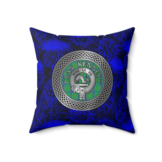 Clan Kennedy Crest & Tartan Knot Spun Polyester Square Pillow