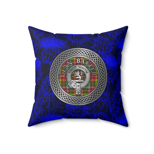 Clan Baxter Crest & Tartan Knot Spun Polyester Square Pillow